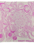Gestrickte Babydecke mit Blumenmuster und Chamäleon in Cremeweiss und Pink