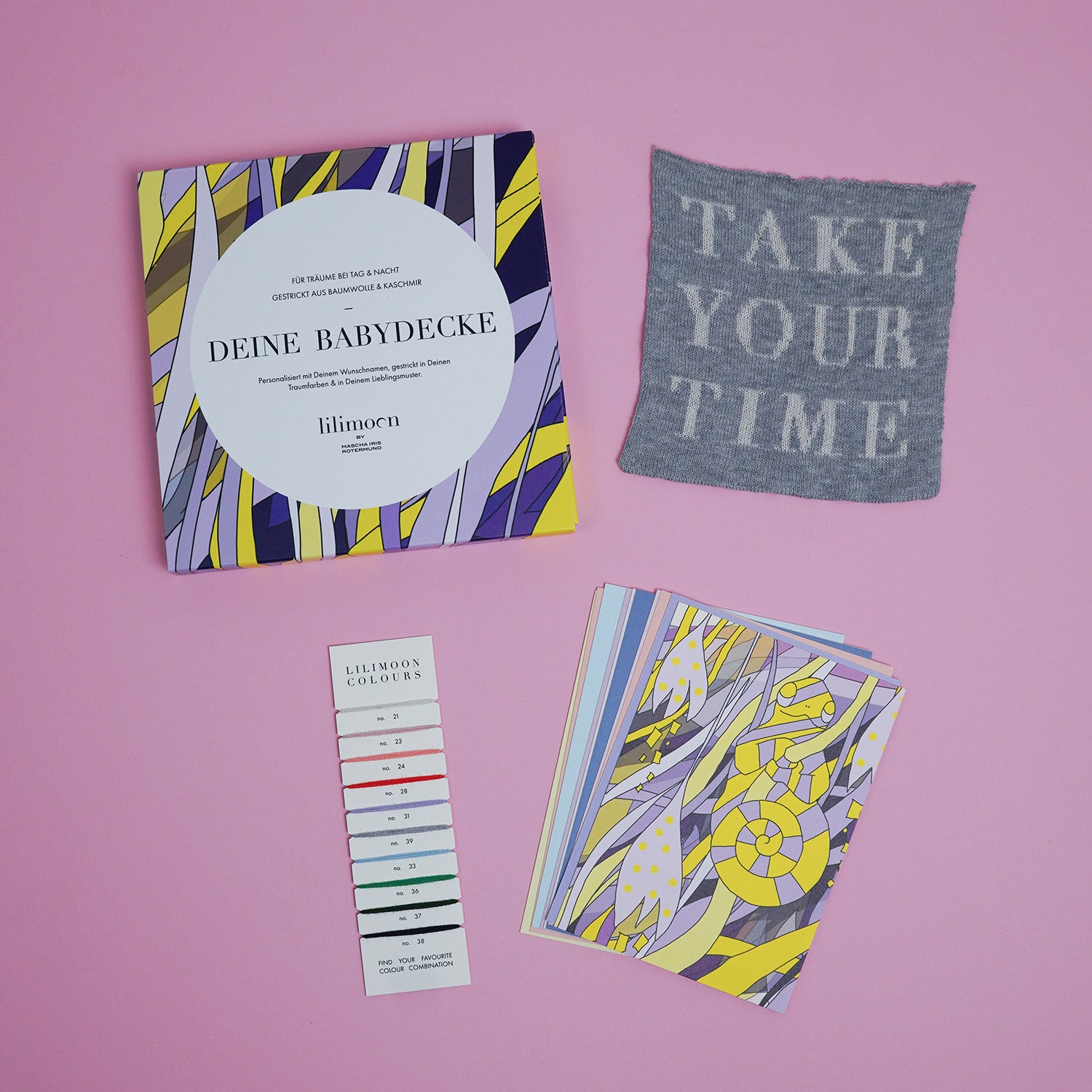 LILIMOON Design-Box mit Farbkarte, Designkarten und Stoffmuster zur Gestaltung einer personalisierten Babydecke